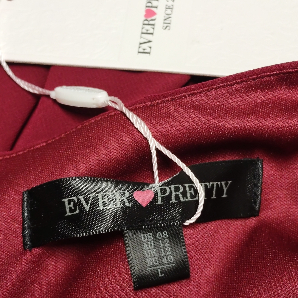 Ever Pretty Burgundy Chiffon Midi Dress US 8 V-Neck Ruffle Sleeves Size L NWT - Picture 10 of 11